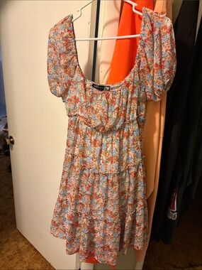 Floral Puff-Sleeve Mini Dress - Multicolor